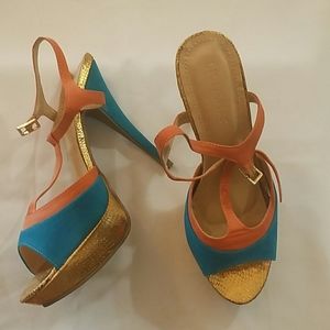 6 inches Foil Gold, orange and blue Heels